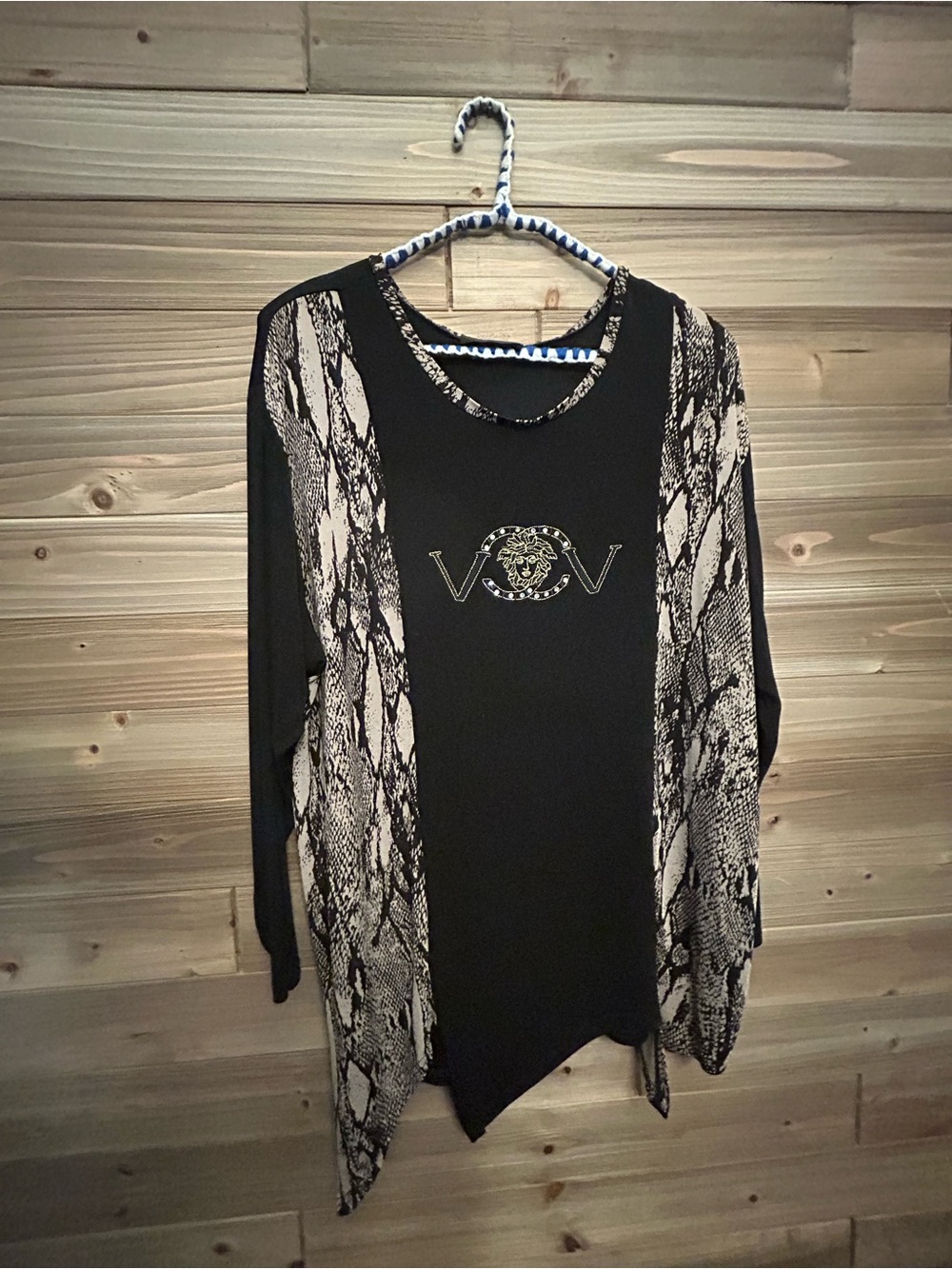 Kiwi Black Snake-Print Panel Long Sleeve Top with Accent Logo